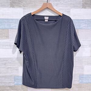 Chicos Pinstripe Ponte Knit Tee Black Gray Boatneck Lyocell Womens Large 2